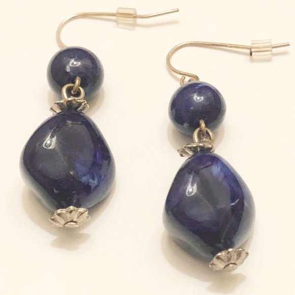 Blue Lucite Silver-tone Drop Earrings - Picture 4 of 4